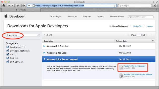 Download Xcode 4.2 for Snow Leopard