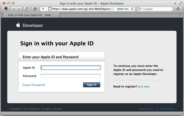 sign in to developer.apple.com