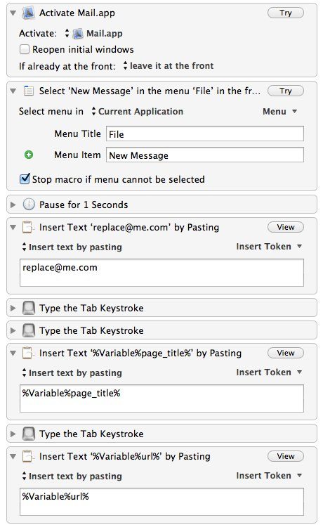 Keyboard Maestro macro to email title and url of current web page