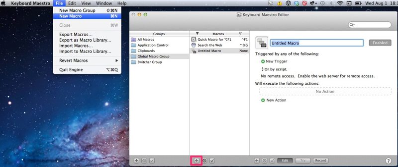 create a new macro in Keyboard Maestro