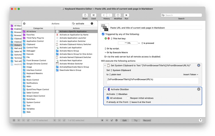 Keyboard Maestro activate application