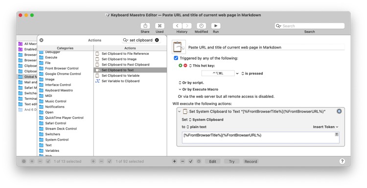 Keyboard Maestro Front Browser Document URL token