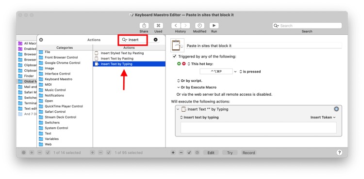 Keyboard Maestro Insert Text by Typing Action