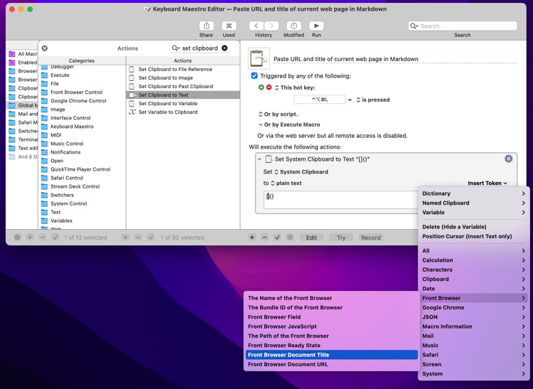 Keyboard Maestro Insert Token