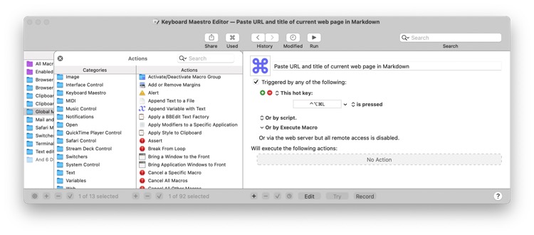 Keyboard Maestro New Action