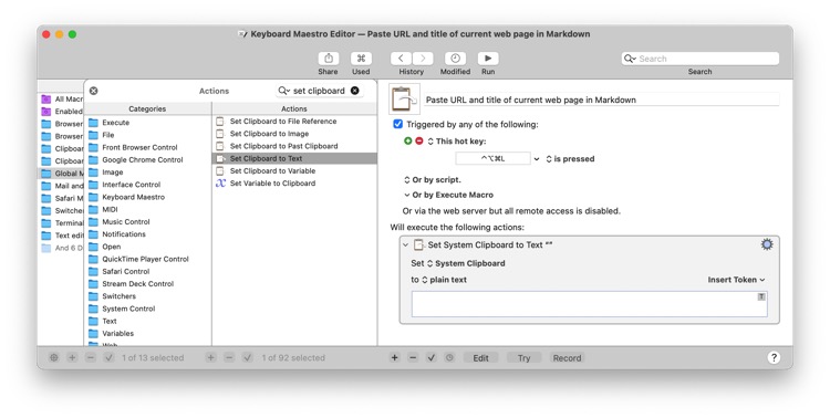 Keyboard Maestro Set Clipboard to Text
