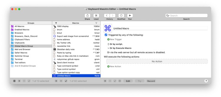 Keyboard Maestro New Macro