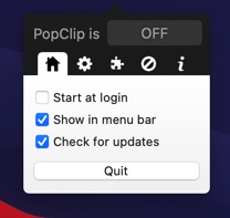 PopClip home tab