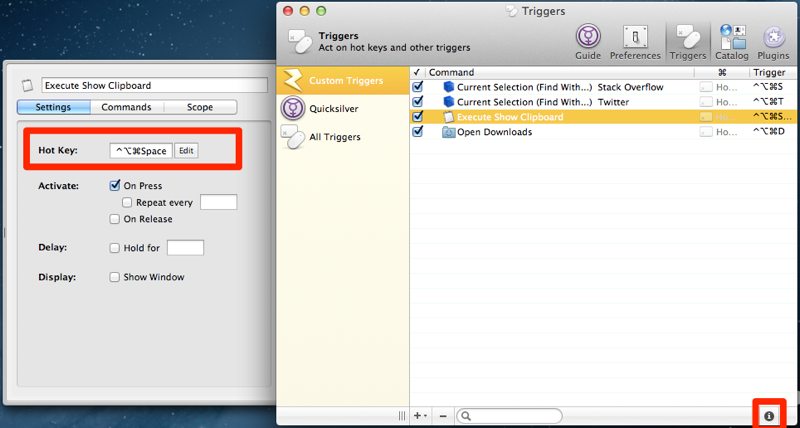 Quicksilver Hot key trigger to show clipboard contents